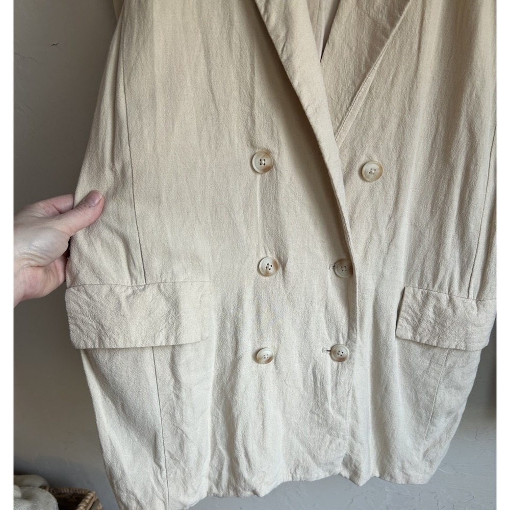 Free People Olivia Blazer M Oversized Double Breasted Linen Cream Minimalist - Picture 10 of 11